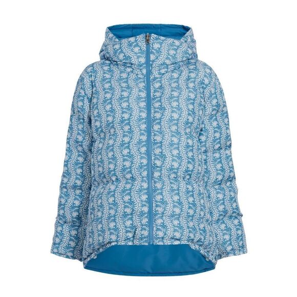 Hill House Reversible Edie Puffer Jacket in Blue Linear Floral NWT - Picture 1 of 16